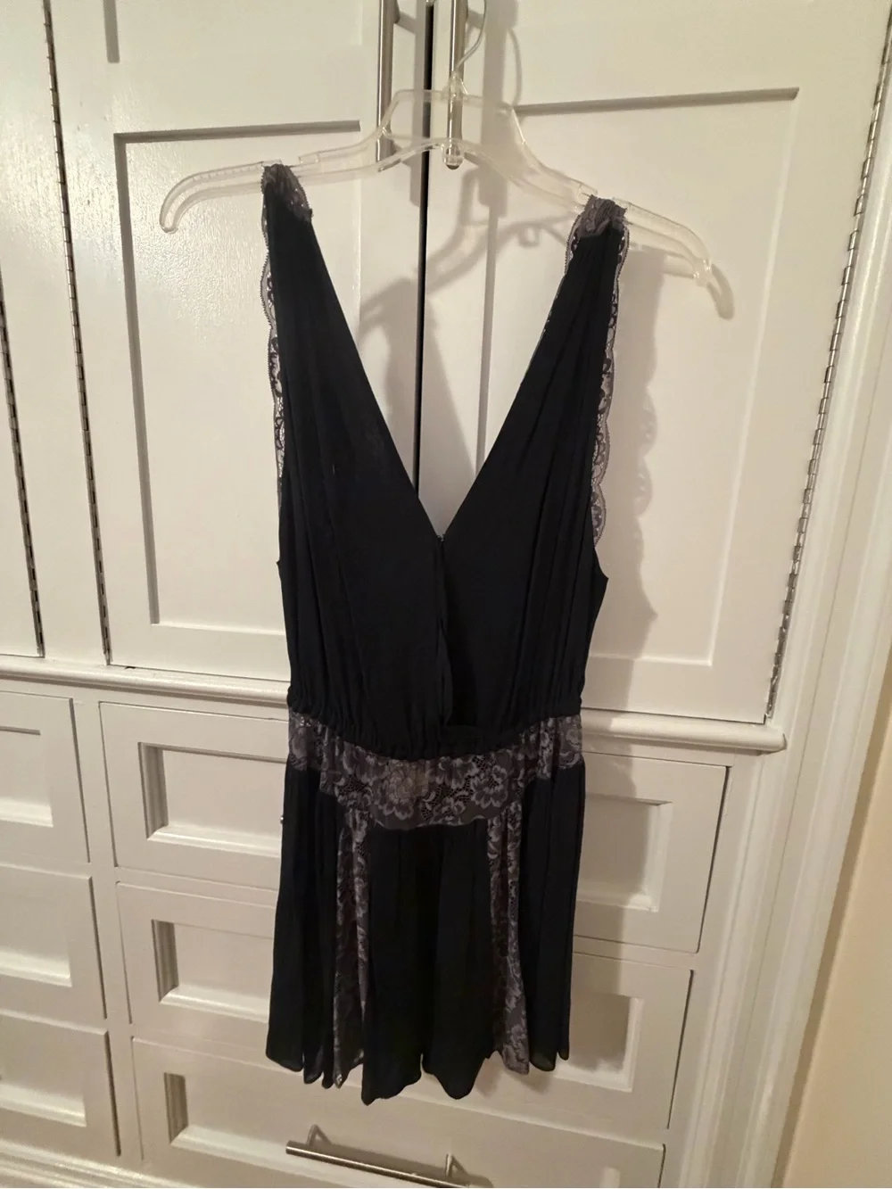 Free People Black Lace Trim Plunge Chemise